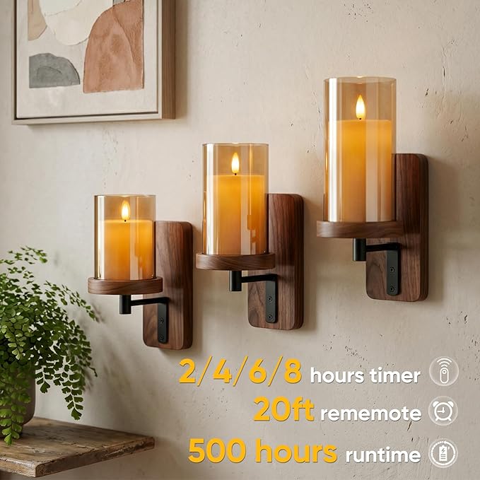 5plots Glass Battery Operated Gold Flameless Candles with Remote Timer, 3D Wick Real Wax Pillar Led Candles Warm Flickering Light for Indoor Home, Halloween, Christmas Decor, Set of 3, D3 x H4 5" 6"