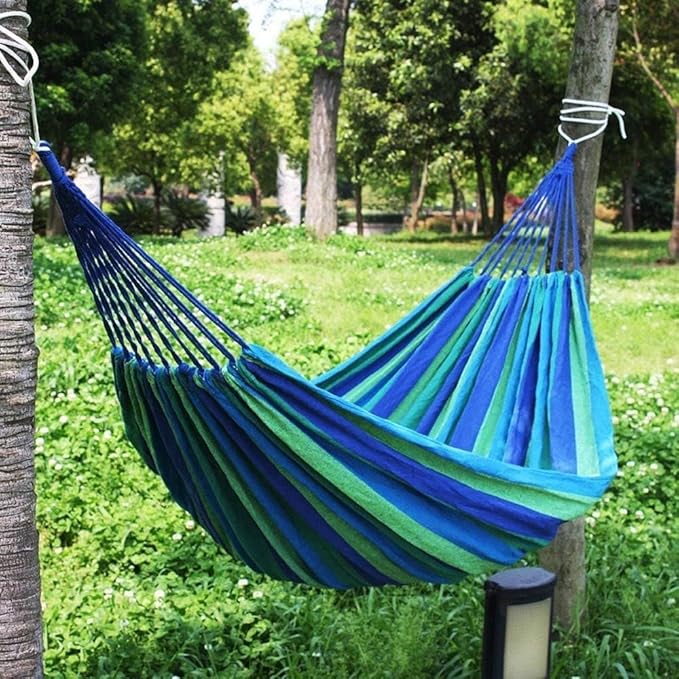 Portable Cotton Hammock, Suitable for Hanging Durable hammocks, Perfect for Camping Outdoor/Indoor Backyard, with Hanging Ropes and Carrying Bags (Blue, X-Large)