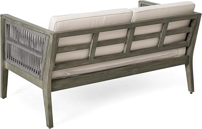 Merax 4-Piece Outdoor Acacia Wood Patio Furniture Conversation Set with Braided Rope,Sofa Couch with Coffee Table,for Backyard