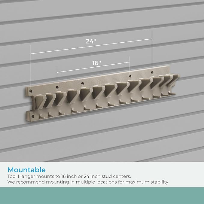 Suncast 2' Wall Mount Tool Organizer for Hanging Lawn and Garden Tools, 30 lb. Weight Capacity, Gray (Pack of 3)