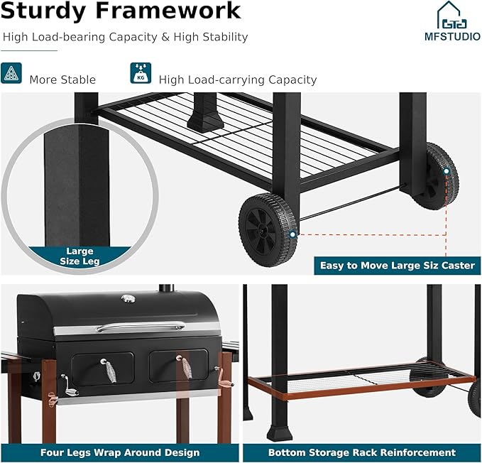 MFSTUDIO Extra Large BBQ Charcoal Grills with Adjustable Charcoal Trays, Barbecue Grill for Outdoor Cooking, 794 SQ.IN.