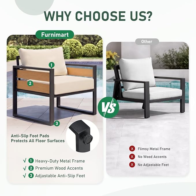 Furnimart Patio Furniture Set, 4-Piece Metal Outdoor Sectional, 4-Seat Patio Conversation Set with Deep Seating, Thick Cushions & Coffee Table for Backyard, Porch & Deck, Beige