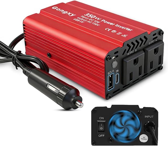 Car Power Inverters 350W Inverter - 12v DC to 110v AC Converter with AC Outlets USB Type-c Port,Car Power Converter for Truck/Home/Vehicles/Laptop Trip (Red, 350W)