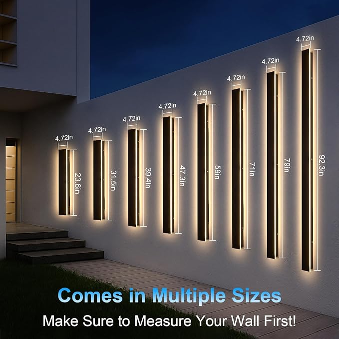 Modern Outdoor Wall Lights - 2pack 39inch 3000K Black Exterior Light Fixtures Wall, Porch Lights Outdoor Wall Sconce, Patio Long Strip Wall Light Fixtur Outside for Garage, House(4.72 Inch Wide)