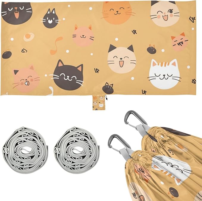 Cute Cartoon Cat 330lb Capacity Camping Hammock with Portabl Carry Bag Tree Hammock for Outside Patio Backyard Poolside hamacas para adultos 2 Personas