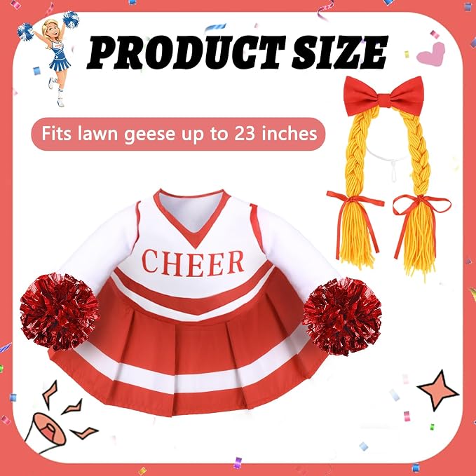 Celltestria Cheerleader Goose Outfits Cheerleading Porch Goose Costume Red Goose Clothes for 23" Geese Outdoor Patio Yard Lawn Garden Art Decoration