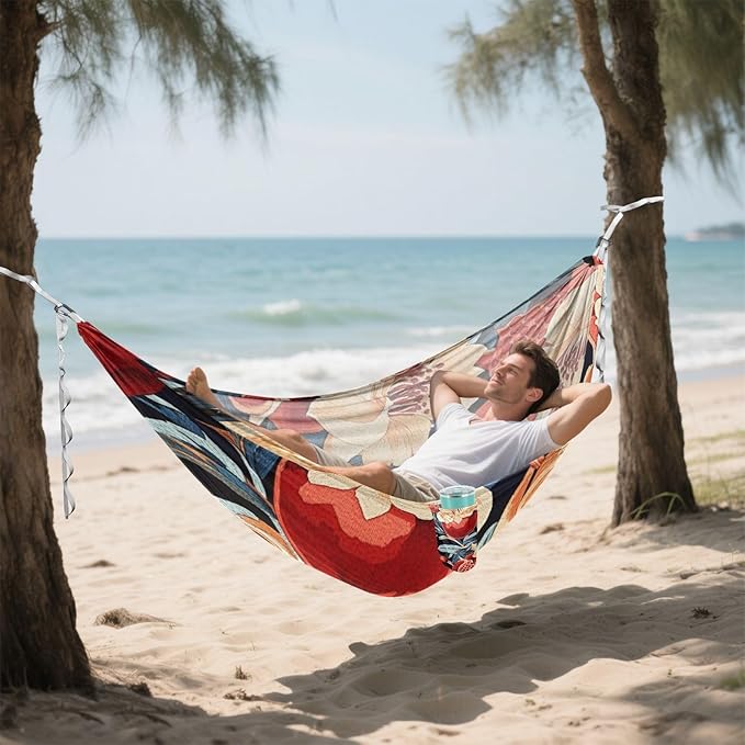 Retro Red Pomegranates Red Flowers Pattern 330lb Capacity Camping Hammocks with Hanging Rope Swing Hammock for Indoor Outdoor Patio Base de hamaca para adultos