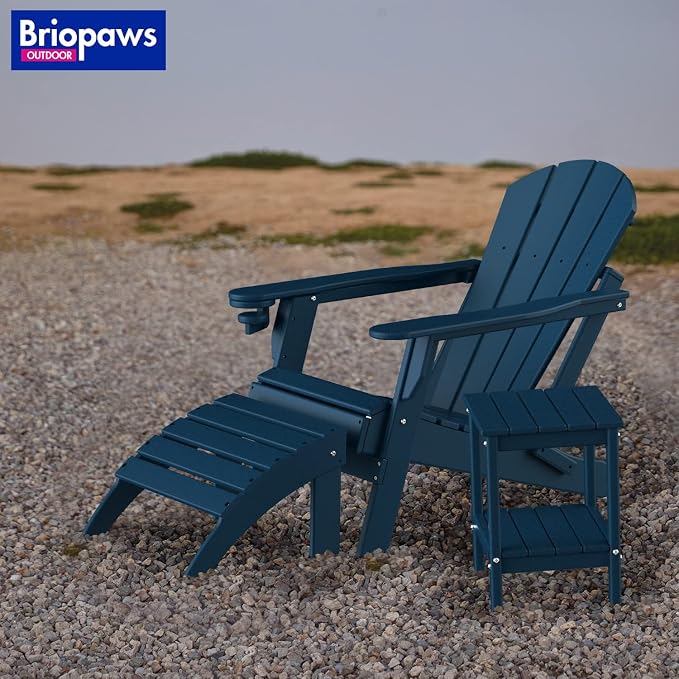BRIOPAWS Outdoor-Side-Tables | Set of 4 | Small | HDPE Plastic | Patio End-Table | 2-Shelf Adirondack Outside Tables | All Weather | for Poolside Front Porch Indoor Living Room | 14" x 13" | Blue