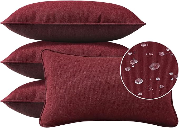 Unimatta Sunbrella Decorative Outdoor Water Repellent Throw Pillows with Inserts, Set of 4, 20" x12" Pillows for Patio, Backyard, Bed, Couch, and Patio Furniture, Spectrum Ruby