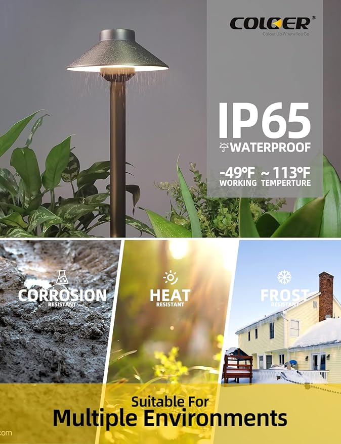 COLOER Brass Low Voltage Pathway Lights Wired 4-Pack with 3W LED G4 Bulb,12V Waterproof China Hat Outdoor Path Lighting for Yard, Patio, Landscape, Planter, Walkway(602B)