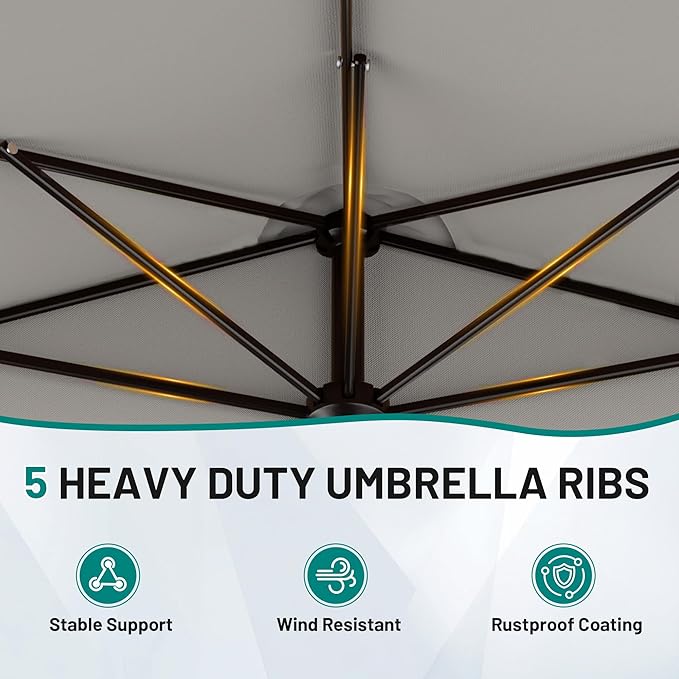 AreShark 9FT Half Patio Umbrella, Outdoor Wall Umbrella with Crank & 5 Sturdy Ribs, Table 1/2 Umbrella Patio for Garden, Deck, Balcony and Pool, Foggy Gray