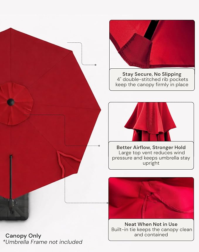 Formosa Covers Cantilever Umbrella Replacement Canopy TOP ONLY for 11 Foot 8 Rib Outdoor Patio Offset Umbrella Fabric Round Octagonal Top, Easy to Install, Rib Length 64" to 66"