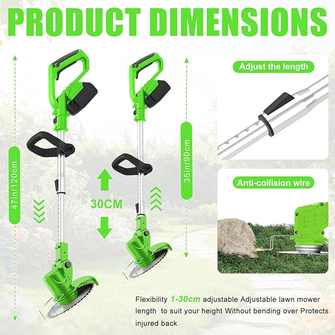21V Electric Weed Wacker Cordless ElectricWeed Wacker Eater with 2 * 4.0Ah Batteries & Charger Lightweight Grass Trimmer Weed Cutter Suitable for Garden & Yard Lawn Care