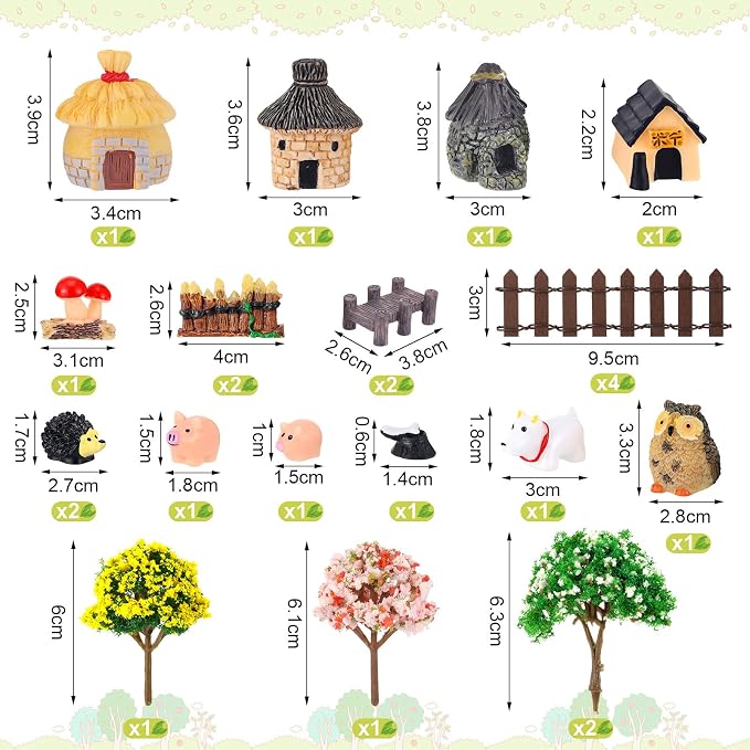 60 PCS Mini Fairy Garden Accessories Kit Miniature House Decor | Mini Fairy Figurines Outdoor DIY Micro Landscape Ornaments for Terrarium Dollhouse Succulent Craft