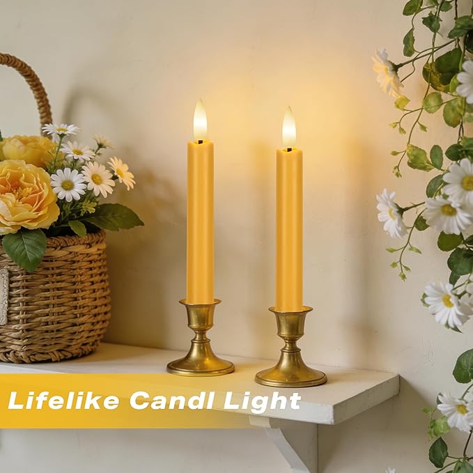 Yellow Flameless Taper Candles with Remote, 6.4" Battery Operated LED Candles, Flickering Flameless Candlesticks for Table Centerpieces, Wedding, Farmhouse, Dinner Decor, Set of 6