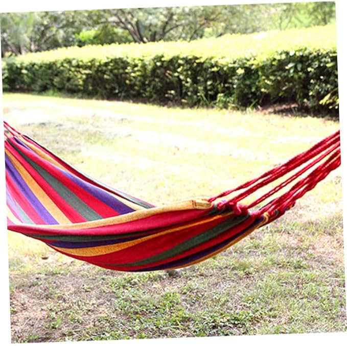 Canvas Hammock Outdoor Camping Hanging Chair Striped Swing Hammock 190x85cm Portable Rainbow Color for Garden Patio Backyard Use
