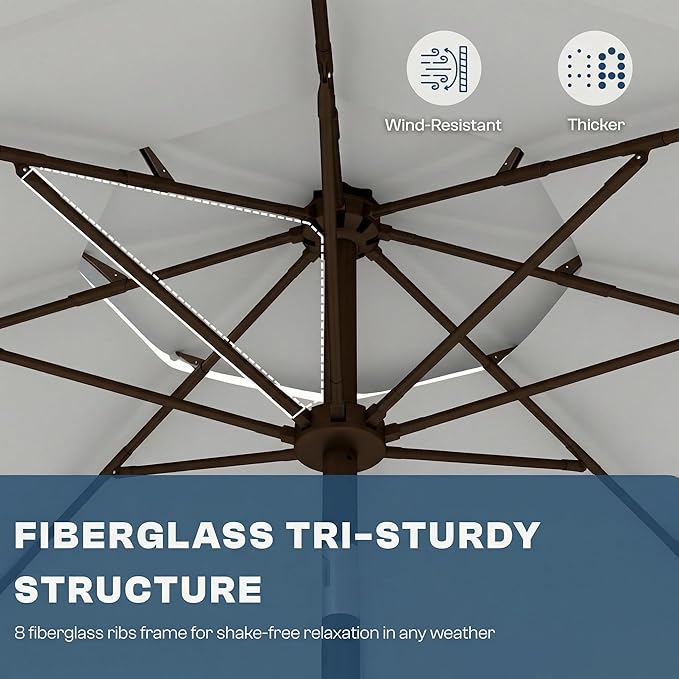 10ft Patio Umbrella, 3 Tier Outdoor Market Table Umbrellas with 8 Fiberglass Ribs and Push Button Tilt, Windproof, Vented Canopy, UV Protection for Deck, Pool, Backyard