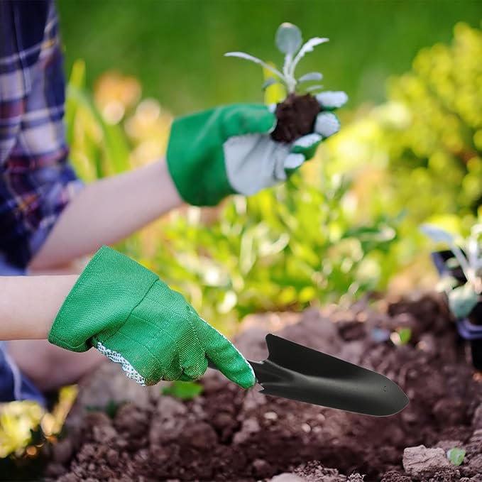FOMIYES 5pcs Gardening Tool Set with Planting Shovel, Dual-use Hoe and Rake, Soil Loosening Cultivator, and Grass Weeder – Black Rubber Handles for Outdoor Gardening and Succulent Planting