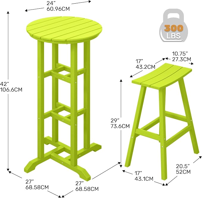Costaelm Outdoor Bar Table, 42" Counter Height Round Patio Cocktail Bar Table, Patio Bar Table 3-Pieces Set Bistro Dining Table Pub Table for Deck, Backyard, Garden, Lime