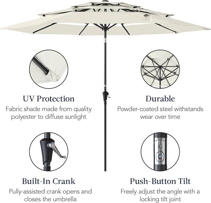 Best Choice Products 10ft 3-Tier Market Patio Umbrella, Outdoor Sun Shade with Tilt, Crank Lift, 8 Ribs for Backyard, Deck, Poolside