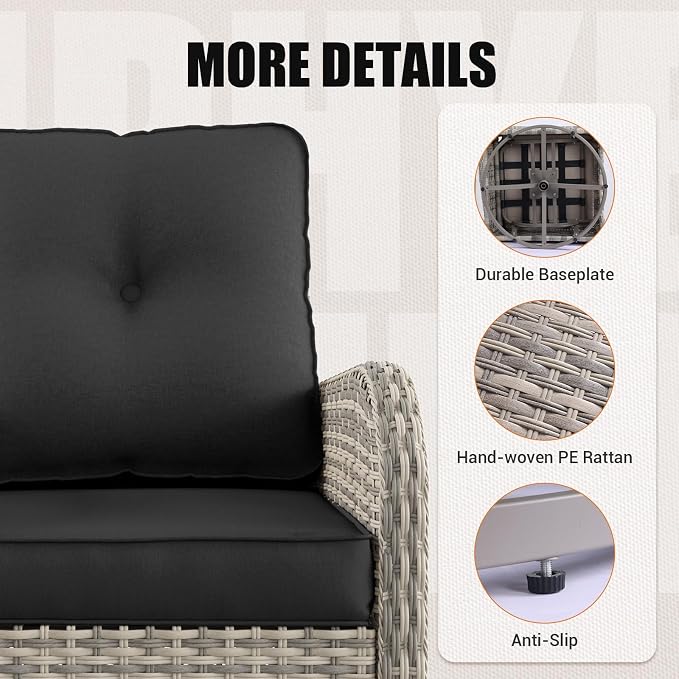 11 PCS Outdoor Patio Furniture Set with Wicker Swivel Rocker Chairs Sectional Sofa Set, Patio Conversation Set with Ottomans & Coffee Table for Garden, Backyard, Poolside, Dark Grey