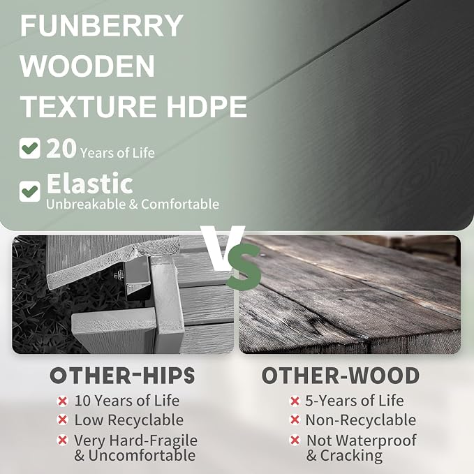 FUNBERRY Outdoor Dining Chair, HDPE All Weather Patio Chair for Outside | Wood-Grain, HDPE All Weather, No Rot or Rust or Crack, UV Fade Shield, 330LBS Weight Capacity, Easy-Clean for Outside