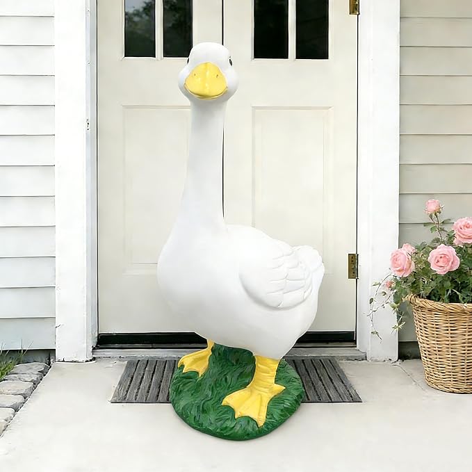 Porch Goose Statue Garden Decor - 20″ Large Porch Goose Statues, Resin Duck Figurine, Indoor/Outdoor Decorations for Patio, Lawn, Yard, Housewarming Birthday Gifts for Mom Women Men