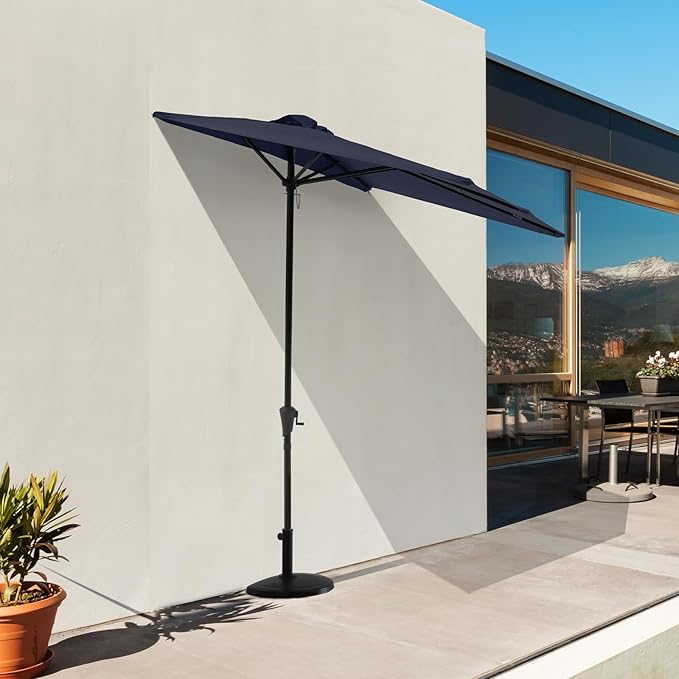 COBANA 7.5’by 4’Half Rectangular Outdoor Patio Umbrella for Patio, Balcony, Garden, Deck, Dark Blue
