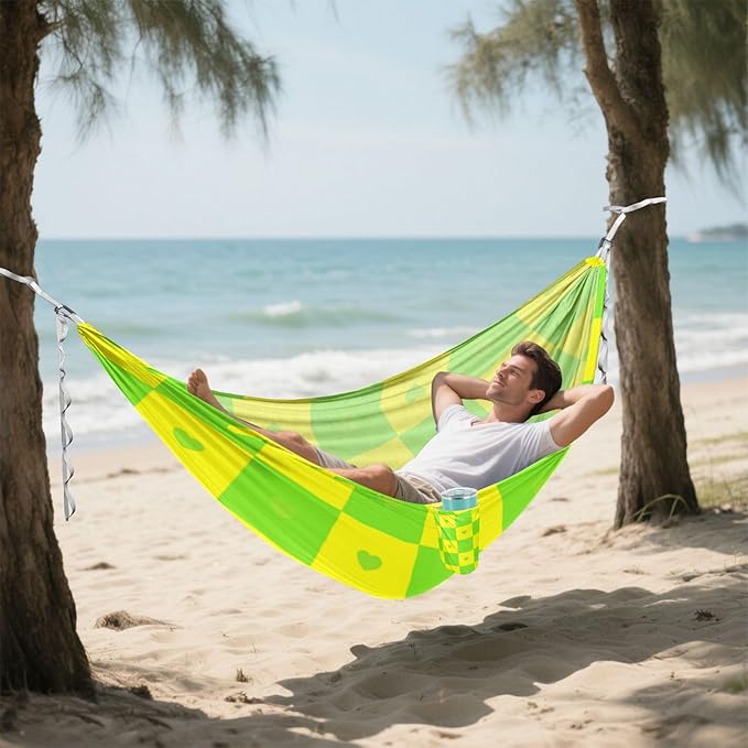 Buffalo Plaid Check Yellow Green Heart 330lb Capacity Outdoor Hammocks Rope Hammock for Indoor Outdoor Patio hamacas para Deck