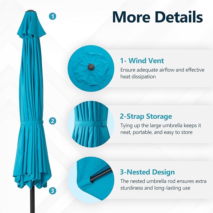 Kiss the Water Outdoor Patio Umbrella, Patio Umbrella with Push Button Tilt/Crank, Outdoor Umbrella with 8 Sturdy Ribs, Large Umbrella for Backyard, Pool, Deck, Market