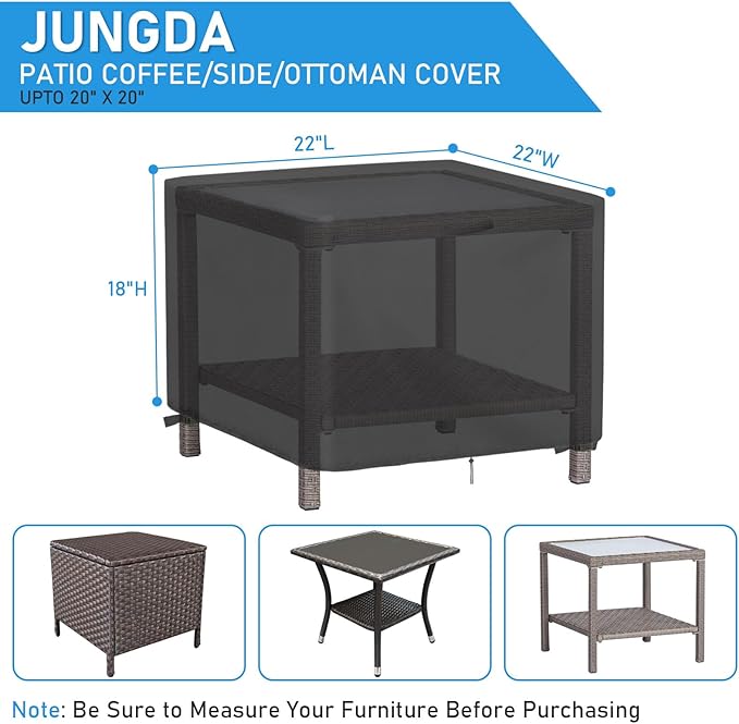 Outdoor Ottoman Cover Square 22 Inch, Waterproof Patio Ottoman Cover, Heavy Duty Outdoor Side Table Furniture Covers - 22 x 22 x 18 Inch