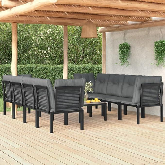 9 Piece Patio Lounge Set, Outdoor Sofa Set Outdoor Dining Sets Sectional Sofa Patio Conversation Set for Poolside Piazza Exhibition Negotiation Area Black and Gray Poly Rattan
