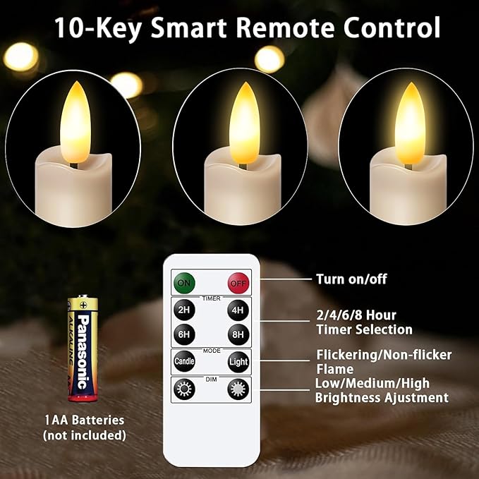 KSWING Upgraded Real Wax Short LED Flameless Taper Candles with Remote, 6 PCS Mushroom Beige Candlesticks Battery Operated 3D Flickering for Home/Wedding/Fireplace Xmas Decor