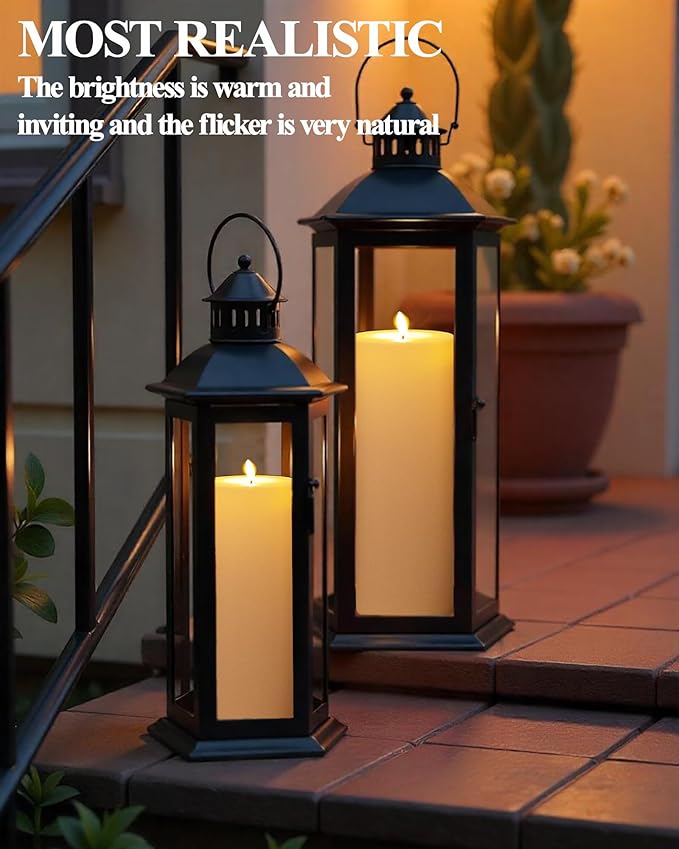 Gmnee 4"x8" Outdoor Waterproof Flameless Candles with Remote and Timers, LED Candles, Battery Operated Candles, Electric Fake Pillar Candles for Patio, Porch, and Lanterns Decor (White, Plastic)