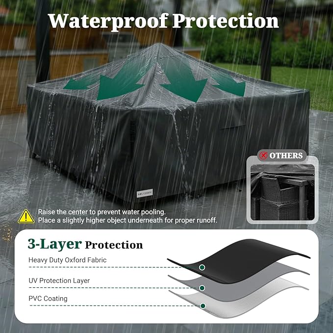 MR. COVER Patio Furniture Covers Rectangle, 900D Heavy Duty Outdoor Table Covers Waterproof , Sectional Sofa Set Cover Table and Chair Combo, Large Couch Cover Lawn Black 113"W x 76"D x 28"H