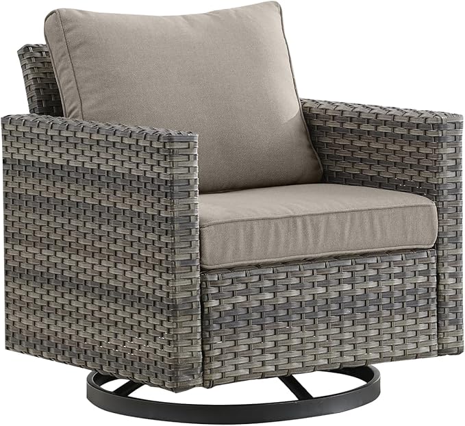 Outdoor Patio Swivel Rocker Chairs - Single Wicker Patio Swivel Rocking Chair with Waterproof Wicker,Comfortable Cushions and Sturdy Metal Frame for Outside Porch Deck Backyard(Mixed Grey/Grey/1PC)