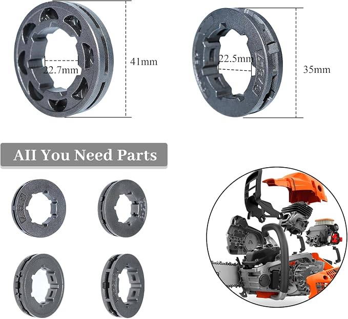 6Pc Sprocket Rim,All kinds 325"-7T/8T丨3/8"-7T (19mm/22mm) 丨 3/8"-8T 丨404"-7T Kit Sprocket Rim for Husqvarna/Stihl 2-Stroke Chainsaws Replace Oregon Parts