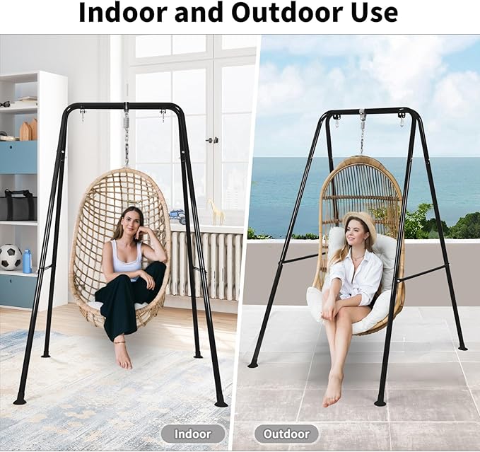 Hammock Chair Stand, Heavy-Duty A-Frame Metal Swing Stand for Indoor and Outdoor, Suitable for Most Hanging Chairs, Easy to Assemble & Store, Hammock Chair not Included (Black)