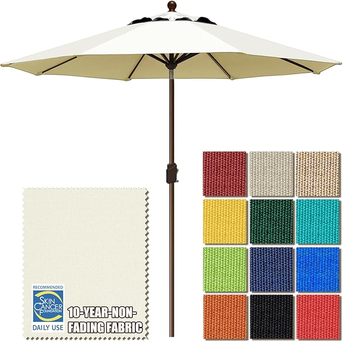 EliteShade USA 10-Year-Non-Fading 9Ft Market Patio Umbrella, UPF 50+ UV Protection Performance Sun Umbrella, Heavy Duty Commercial Grade Outdoor Table Umbrella with Crank & Tilt, Windproof Vented Top for Garden, Pool, Deck and Outdoor Playsets, Natural