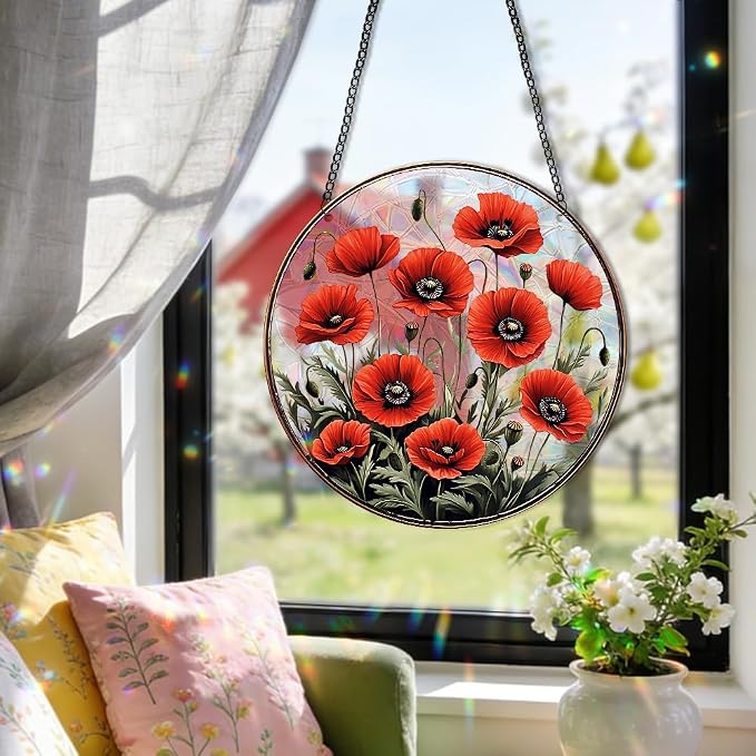 8 Inch Acrylic Window Hanging, Forget Me Not Flower Stained Glass Suncatcher, Window Decor, Plant Lover Gift for Women, Best Friend, Family, Colleague, Classmate (233)