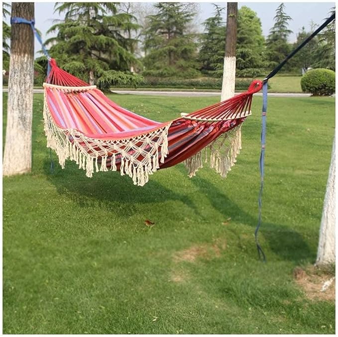 Hammock for Outside Recreation Nordic Style Tassel Hammock Anti-Rollover Swing Garden Canvas Hammock Gifts for Hikers Hammock Swing(B)
