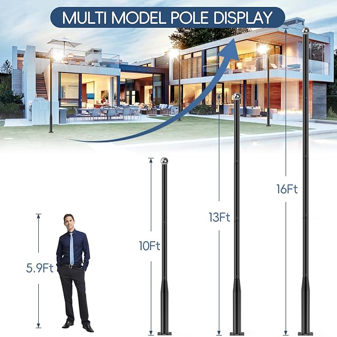 Street Light Pole 16Ft Tall, Street Lamp Post for Outdoor Lighting Fixtures with Two Types of Ground Mounting Brackets, Outdoor Light Pole for Parking Lot, Patio, Street, Backyard, Exterior House