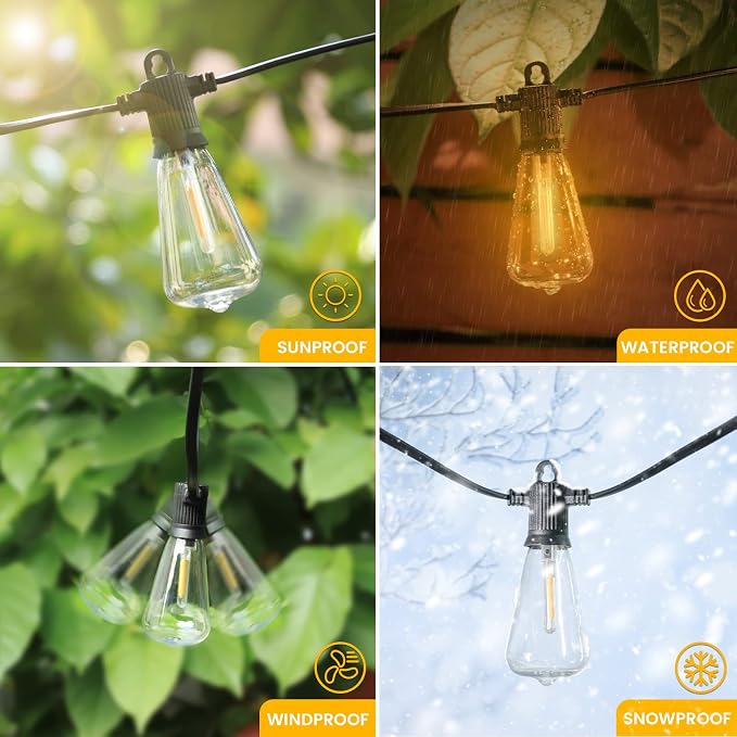 Zuske 100FT Outdoor String Lights, LED Patio Lights with 50+3 ST38 Vintage Edison Shatterproof Bulbs, IP65 Weatherproof Outside Hanging Lights for Backyard Bistro Cafe Garden(50FTx2)