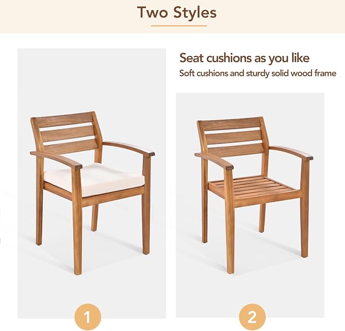 6-Pcs Outdoor Patio Dining Table & Chair & Bench Set for 6, Wooden Outdoor Dining Table Set with Removable Cushion, 6-Pcs, Wood