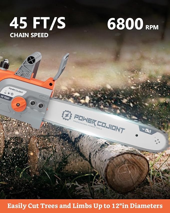 Cordless 12 Inch Chainsaw Brushless for 20V Batteries Powered 2 × 4.0Ah Electric Chainsaw 1100W Ideal for Wood Cutting, Free Assemble 45 Ft/s High-Efficiency (Orange)