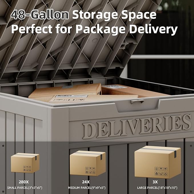 LHBGO Package Delivery Box for Outside, 48 Gallon Storage with Lockable Secure, Large Resin Outdoor Package Drop Container
