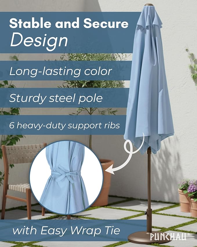 6 Ft Outdoor Patio Umbrella with Aluminum Pole, Easy Open/Close Crank and Push Button Tilt Adjustment - Blue Market Umbrellas