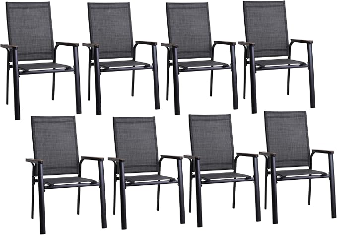 Sophia & William Patio Dining Chairs Set of 8, Stackable Aluminuum Frame | Grey textilene, Weather-resistant, light-weight & space-saving, Breathable & quick-drying, Outdoor deck backyard porch