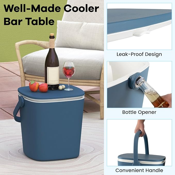 Moccha Outdoor Side Table Cooler - 4 Gallon Cooler Side Table w/Handle, Bottle Opener & Lift Top Lid, 3-in-1 Ice Bucket for Beer & Wine Storage, Cocktail Patio Bar Table for Beach Pool Picnic