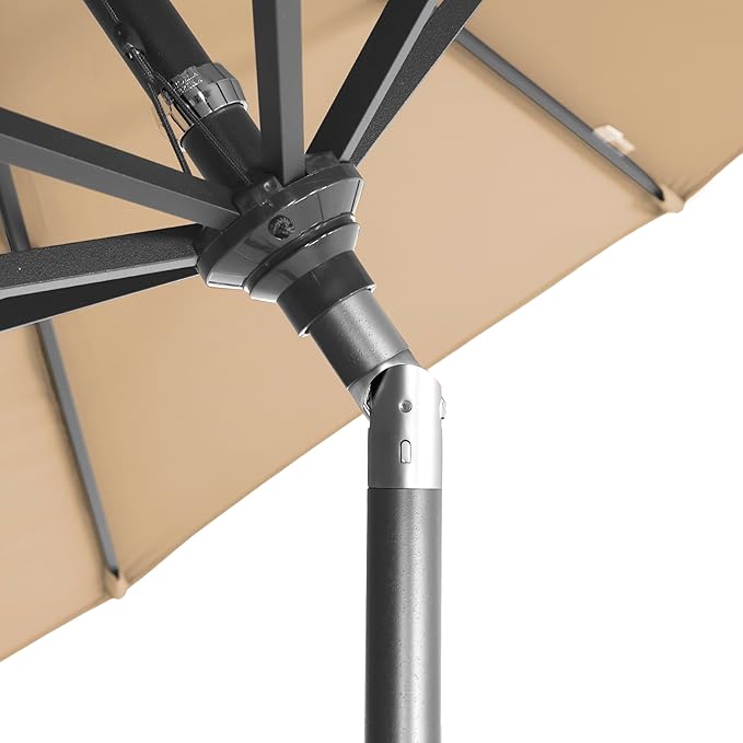 California Umbrella 12-Year-Non-Fading, 9Ft Premium Sunbrella Patio Umbrella, Hand-Crank, Button-Tilt, Gray Frame, Heather Beige Fabric